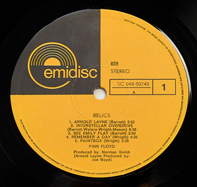 PINK FLOYD - Relics (Netherlands)  record label